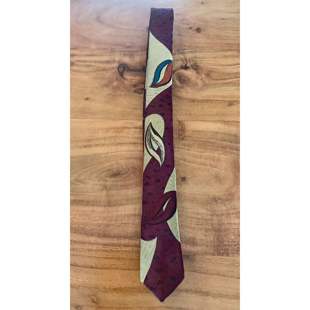 Generra Woven Geometric Brocade Skinny Tie Burgundy Maroon